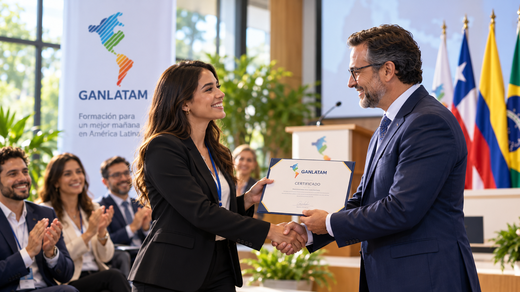 Ceremonia de entrega de certificado en un evento académico de GANLATAM